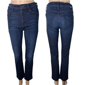 Mother The Mid Rise Dazzler Ankle Straight Leg Stretch Dark Wash Jeans